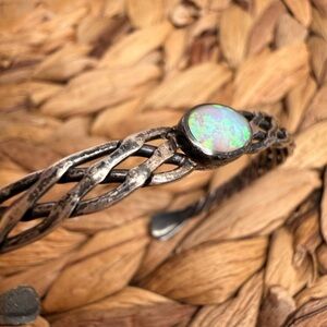 925 Sterling Silver Braided Cuff Bracelet with Opal Gemstone
